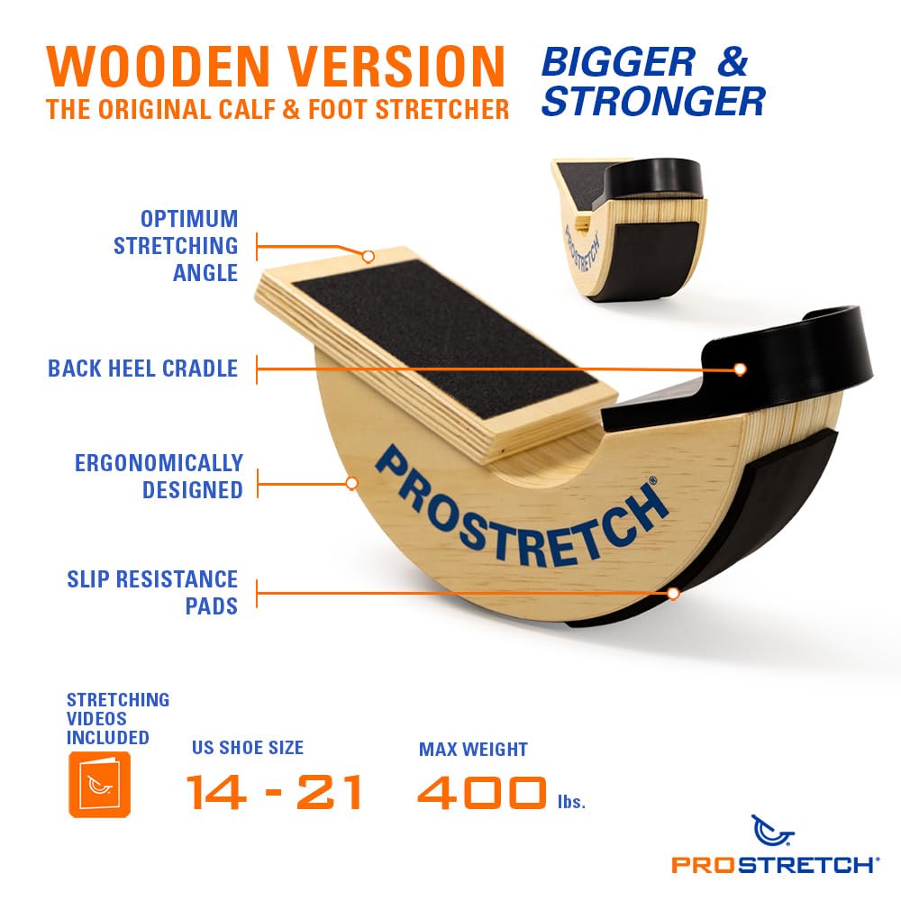 ProStretch Wooden Original Calf Stretcher and Foot Rocker for Plantar Fasciitis, Achilles Tendonitis, and Tight Calves