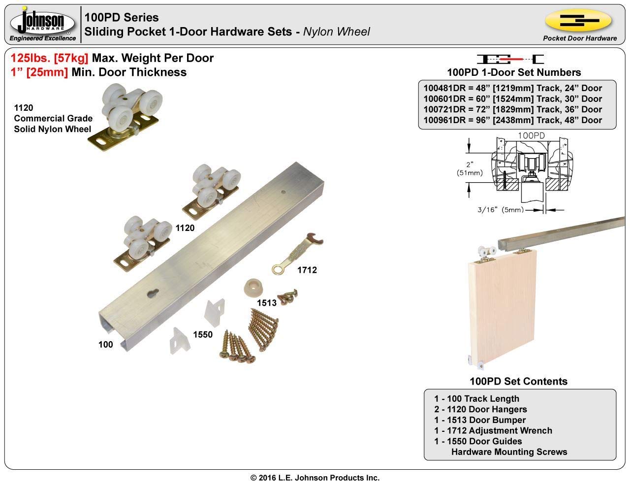 Johnson Hardware 100PD Commercial Grade Pocket/Sliding Door Hardware (60")