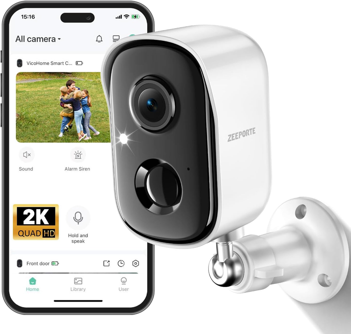 ZEEPORTE SECURITY 2K Security Cameras Wireless Outdoor, Cameras for Home Security with Color Night Vision, SD/Cloud