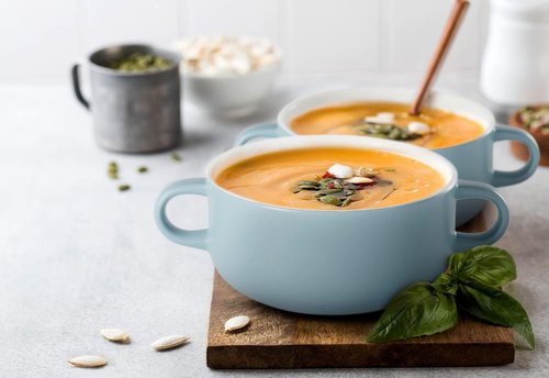 Kook Ceramic Soup Crocks - Oven & Microwave Safe Bowls with Handles | 18 oz, Set of 4 (Pale Blue)