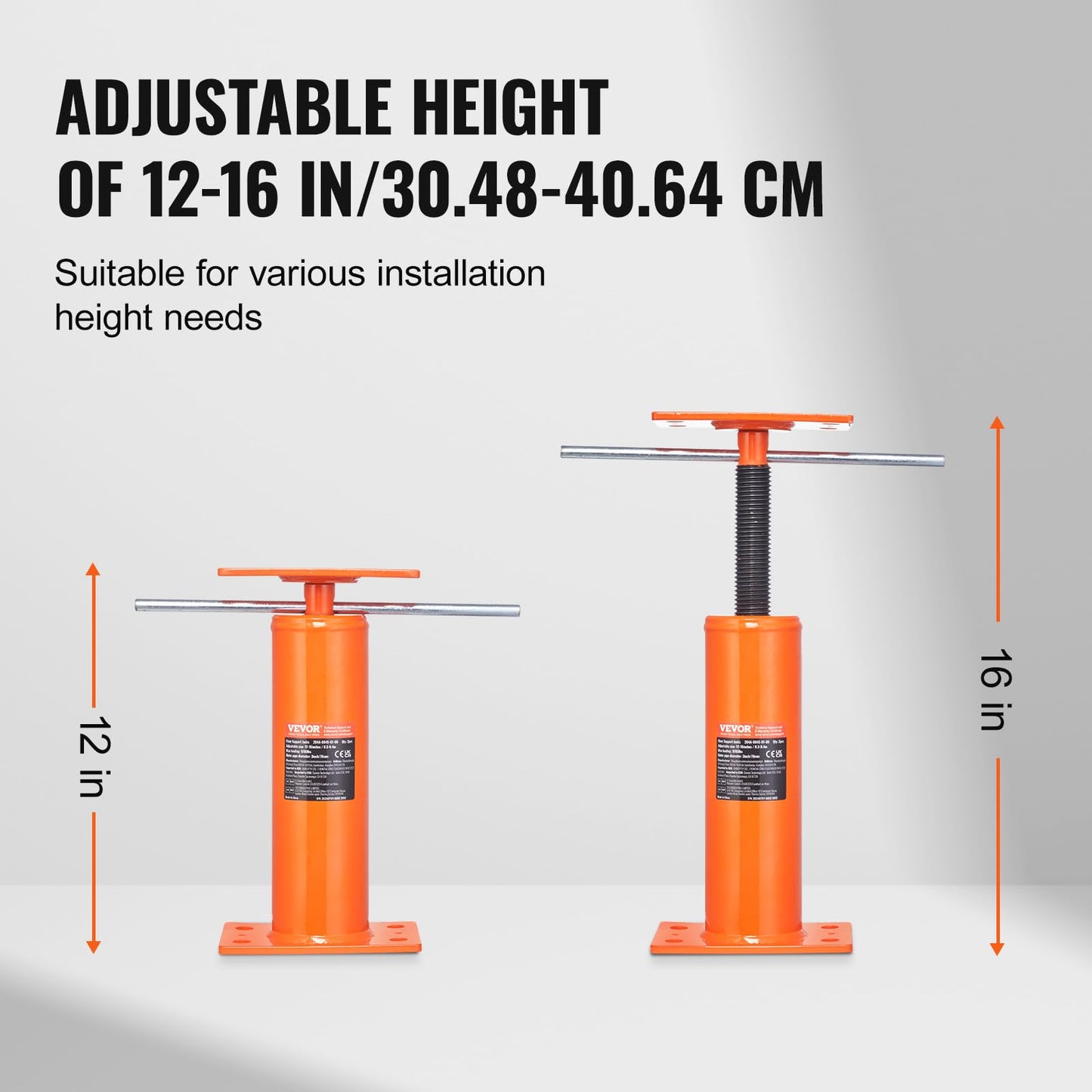 VEVOR House Floor Jacks, 2 Pack, 12"-16" Height Range, 9700 lbs Max Load Capacity Per Unit, Adjustable Support Beam Basement Jack Post Pole for Leveling, Steel Telescoping Jack for Temporary Support