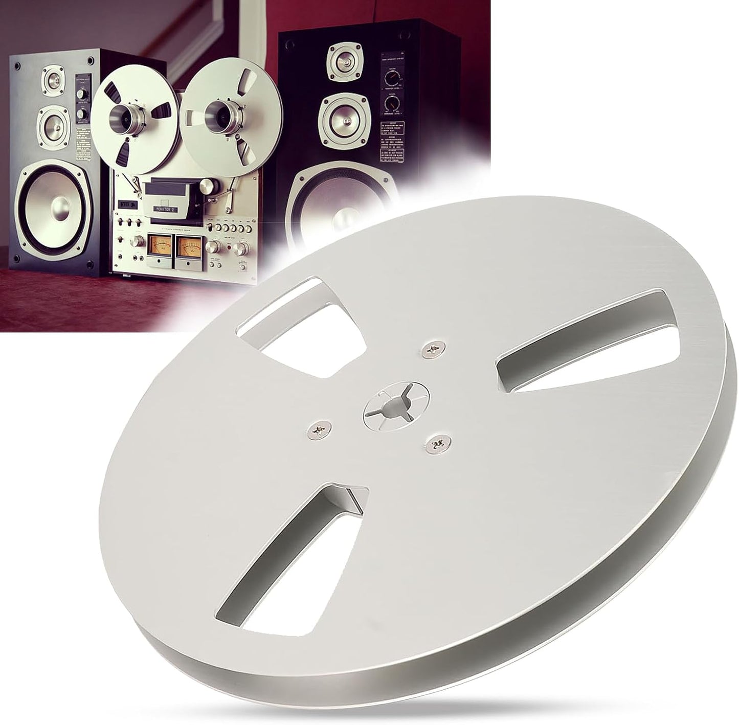 FOLOSAFENAR 1/4 Inch 7 Inch 3 Hub Empty Reel to Reel Take-up Reel - Universal Holes Aluminum Alloy Opening Part, Low