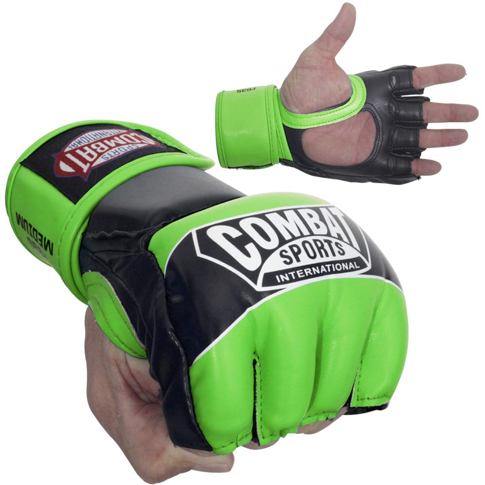 Combat Sports Pro Style MMA Grappling Gloves - 5oz Open Palm Synthetic Leather Fighting Gloves for Mixed Martial Arts, Sparring & Heavy Bag Training, Blue, Medium
