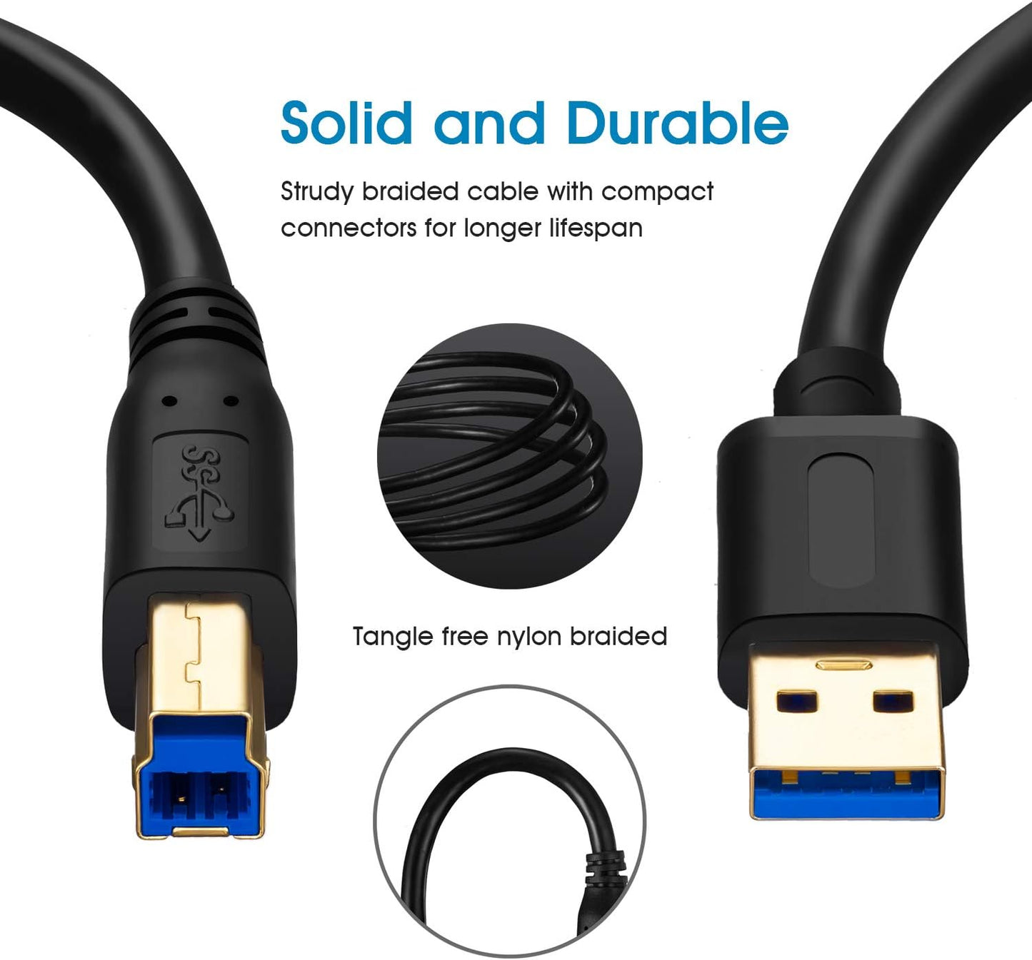 Jelly Tang 3.0 3Ft, 3.0 More(3Ft/1M) USB Cable A to B Superspeed USB A-B Cable - for Scanner, Printers, External Hard