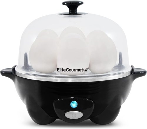 Elite Gourmet Rapid Egg Cooker - Perfectly Cook 7 Hard, Medium, Soft Boiled Eggs | Auto Shut-Off, Black