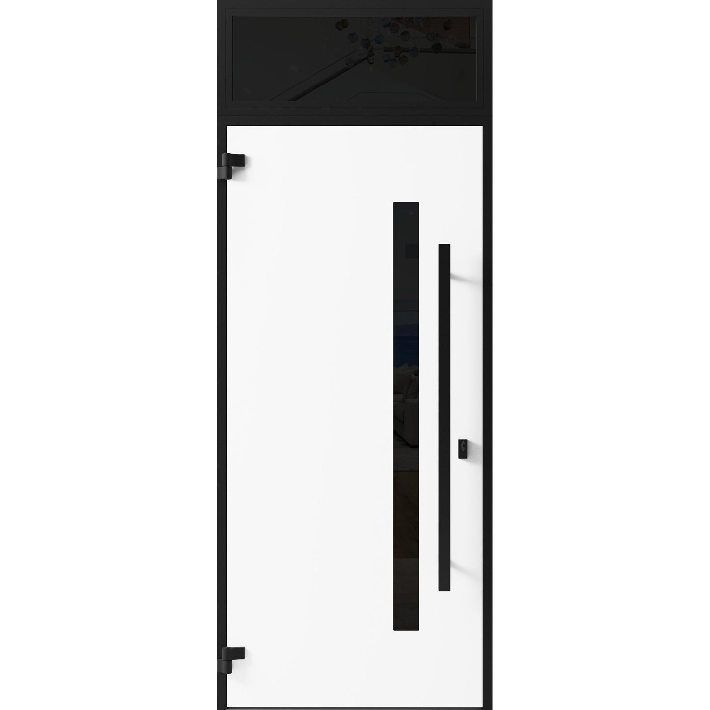 VDOMDOORS Front Exterior Prehung Steel Door/Ronex 0144 Grey/Top Exterior Window Sidelite/Entry Metal Modern Painted W36 x H80+16" Right Hand Inswing