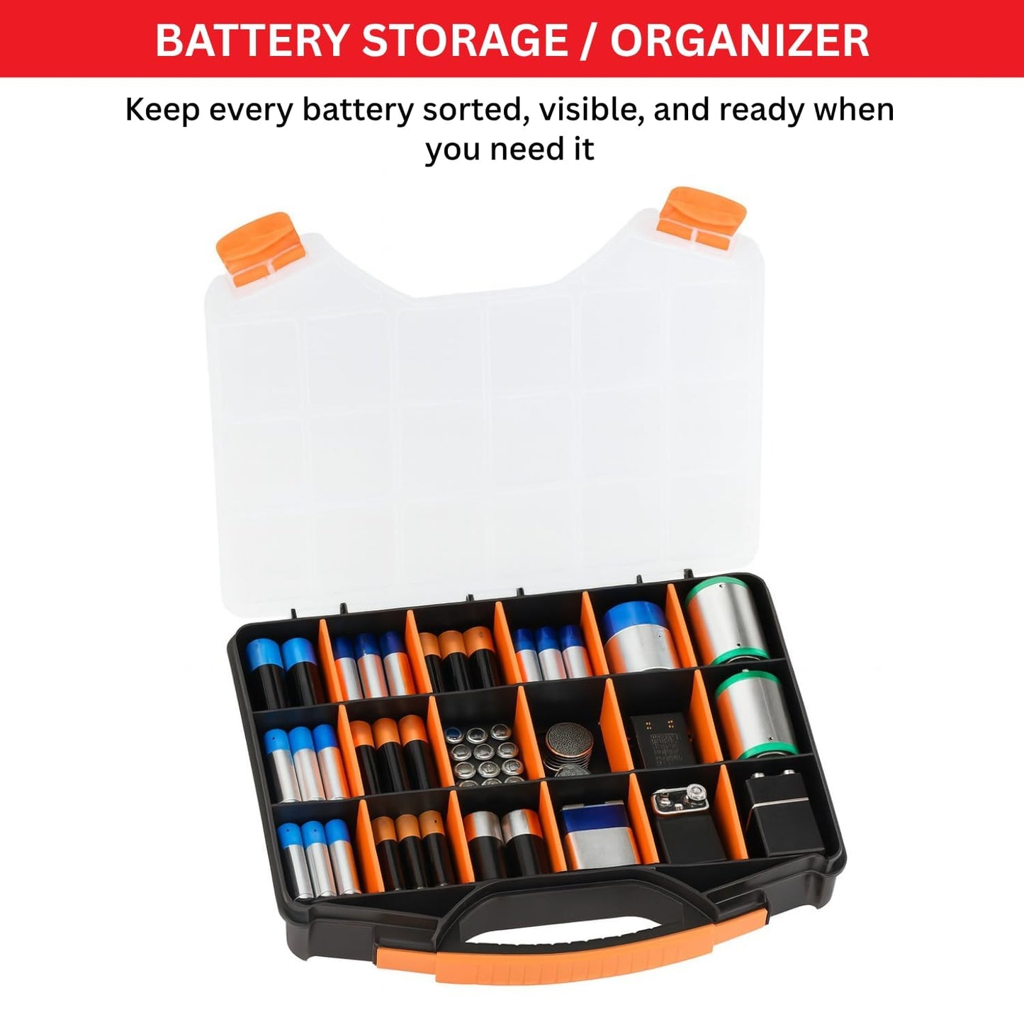 Andalus Tools Organizer Box, Small Parts Storage 18-Compartment Portable Hardware Organizer Removable Plastic Dividers for Screws, Nuts, Bolts, Nails – Orange (2 Pack, 12.75" x 10" x 1.75")