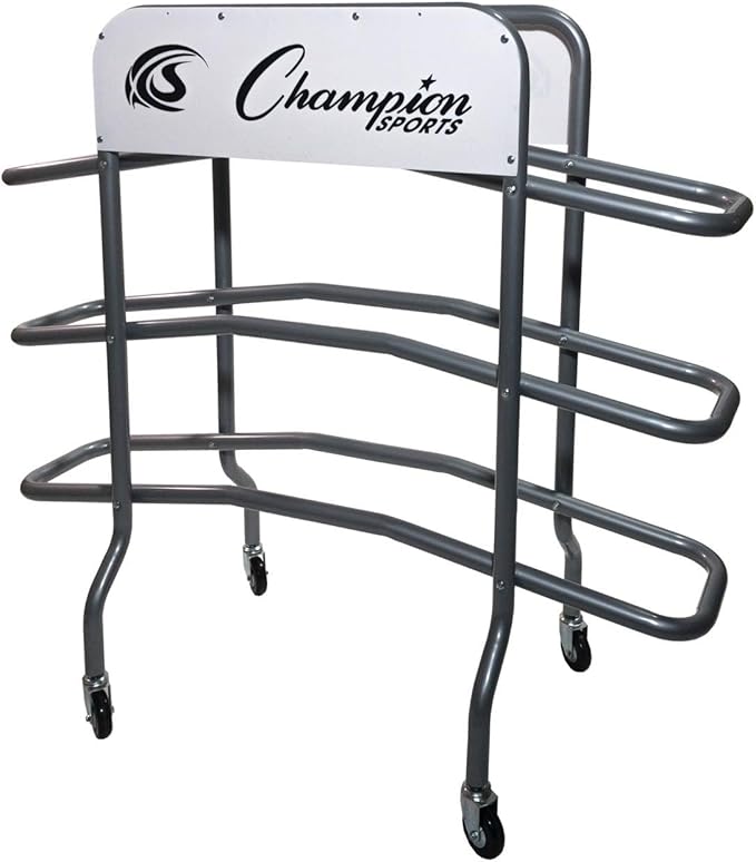 Champion Sports Deluxe Heavy Duty Basketball Storage Cart with Locking Swivel Caster Wheels (Black)