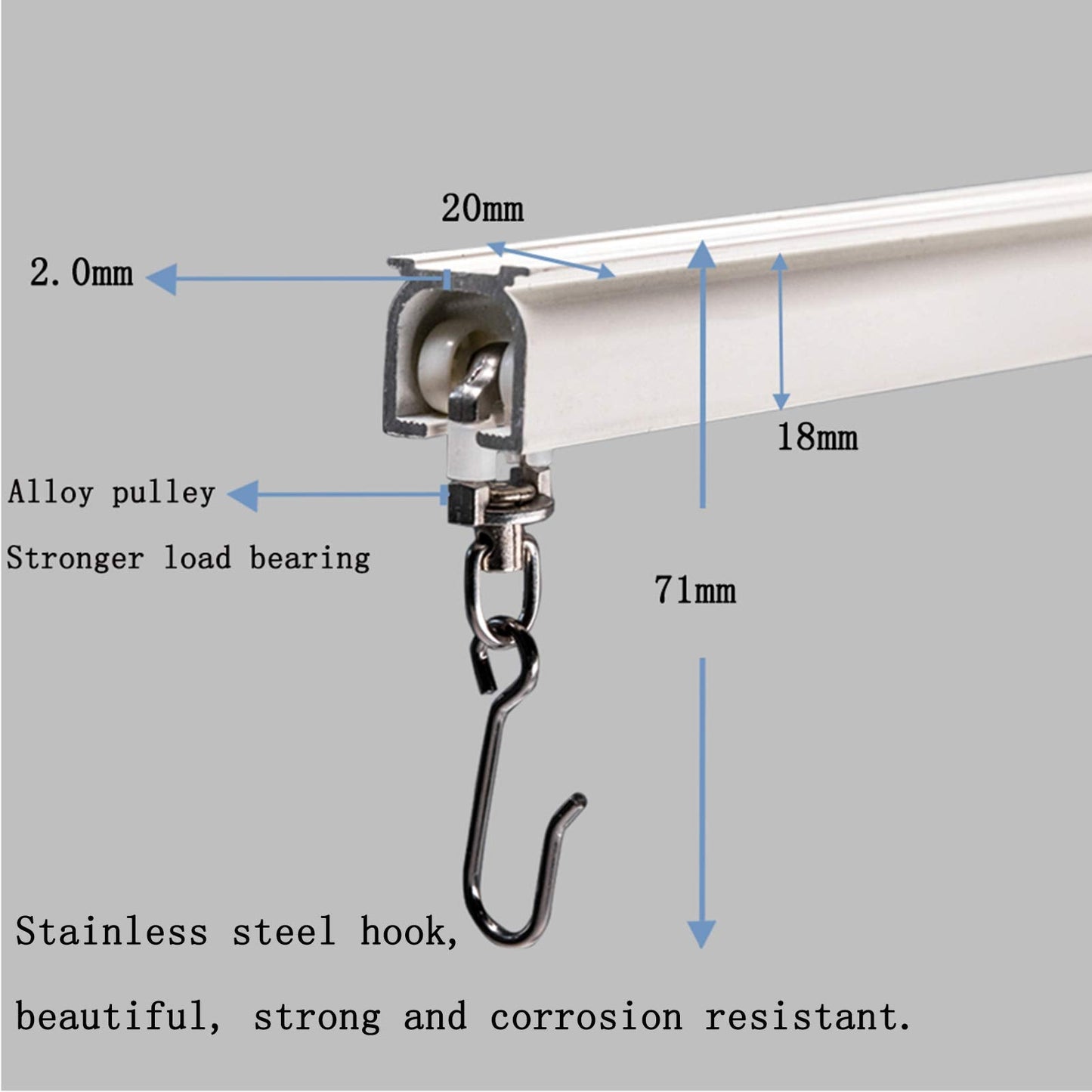 6ft-12ft Upgraded Aluminum Curtain Track, Ceiling or Wall mount, Curtain Rail System with 90 Degree Corner Bends, Windows and Room Divider Ceiling Track set with Runners and Hooks(White)