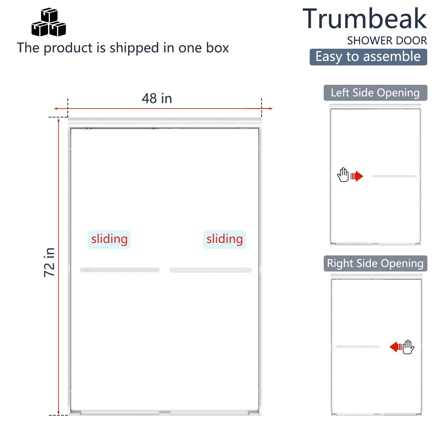 Trumbeak Double Sliding 44-48" W×72" H Shower Door,Semi-Frameless Sliding Glass Shower Door with 1/4''(6mm) Clear SGCC Tempered Glass,for Walk-in Shower Enclosure,Brushed Silvery