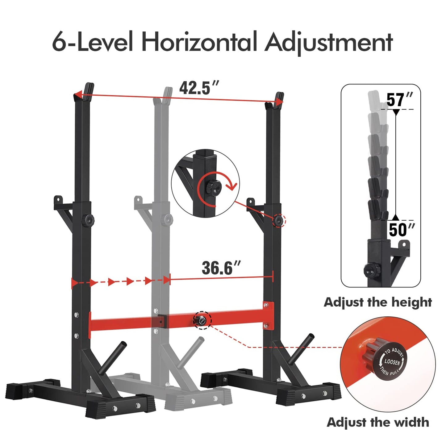 BangTong&Li Squat Rack Stand,Barbell Rack,Bench Press Rack Stand Home Gym Adjustable Weight Rack 550Lbs (Red)