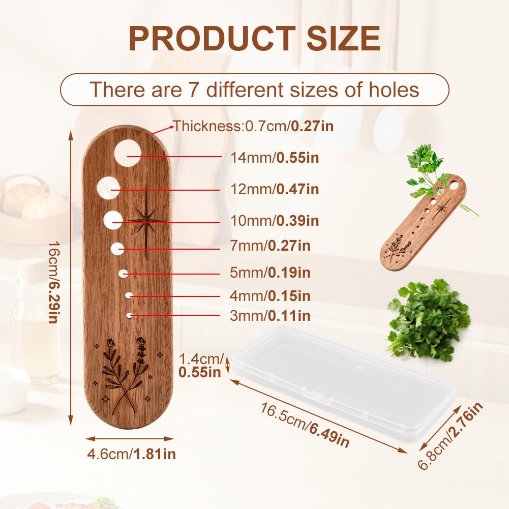Wooden Vegetable Leaf Separator, 7 Holes Pottery Herb Stripper Tool Supplies, Exquisite Herb Stripper Bowl Gifts with Storage Case for Home Use & Chefs(SIZE:1PC)