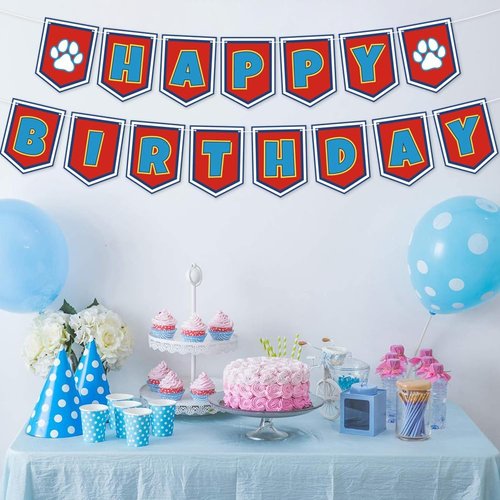 Cartoon Dog Paw Happy Birthday Banner - Adorable Decorations for Boys' 1st, 2nd, & 3rd Birthday Parties
