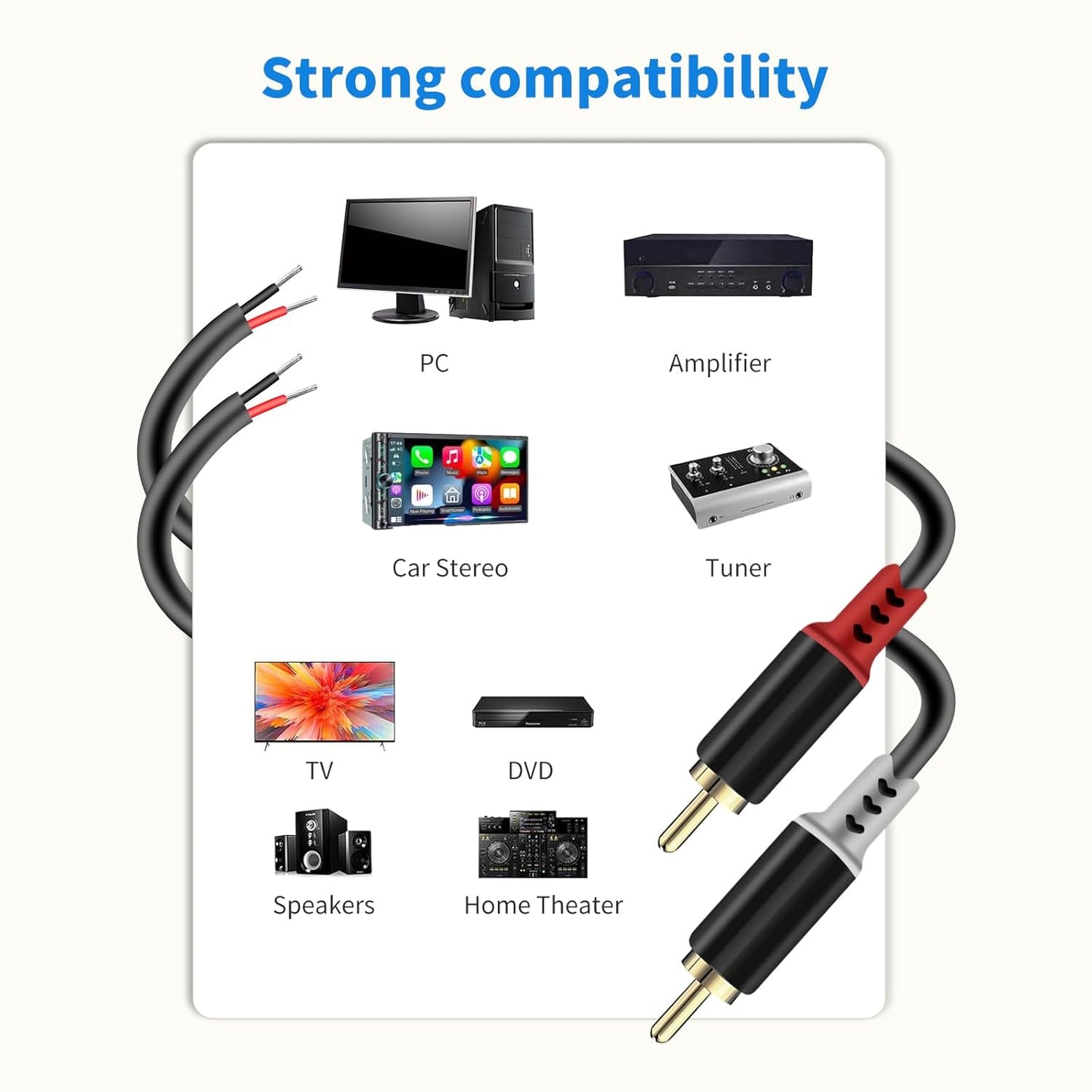 RULGOI 2 20AWG, 9.8FT RCA to Speaker Wire Adapter, Bare Wire Speaker Cables to RCA Plug Adapter Repair Speaker Wire