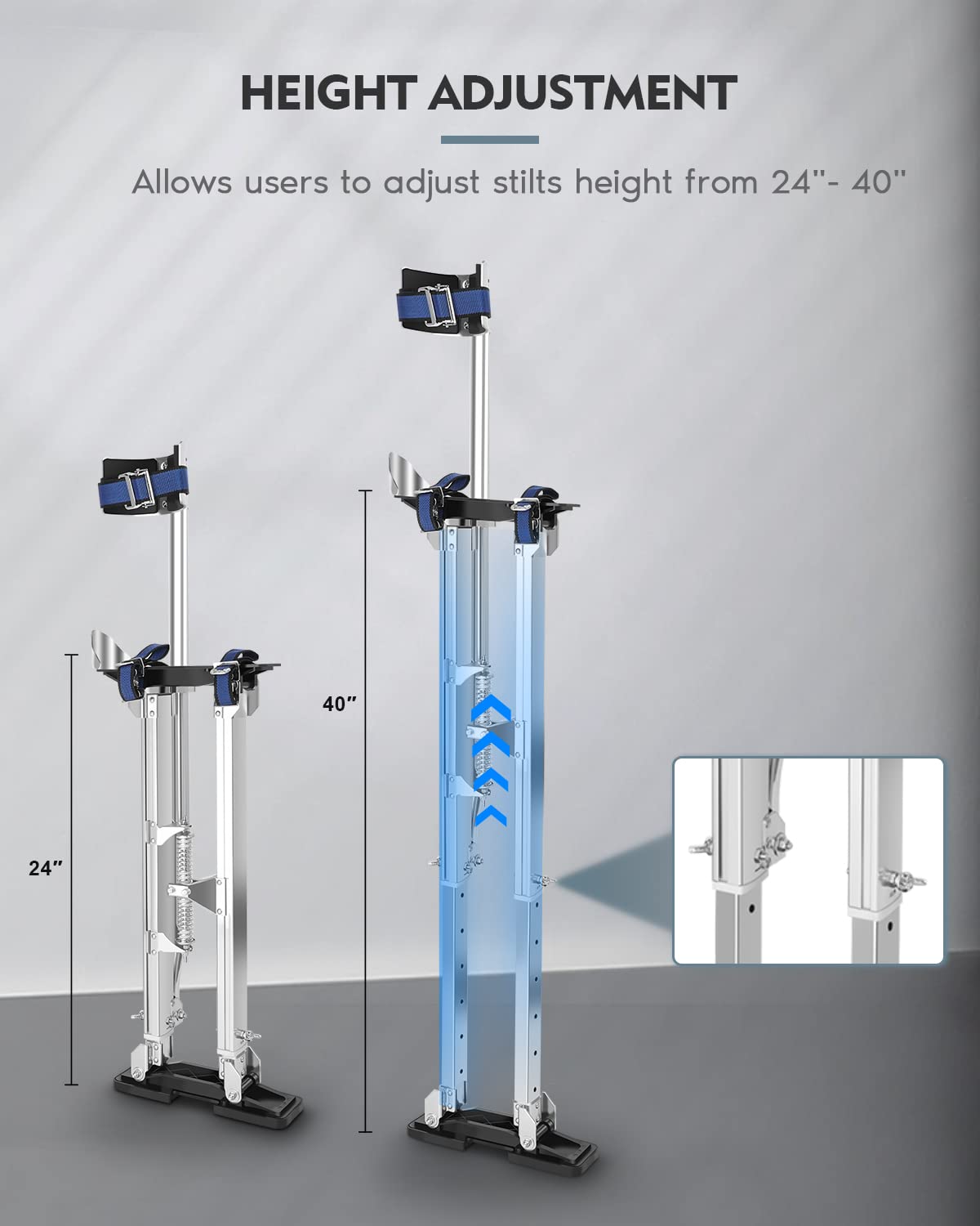 GCCSJ 24''-40'' Drywall Stilts for Adults Adjustable Heights Aluminum Work Stilt with Protective Knee Pads for Sheetrock Drop Ceiling Painting Painter Pruning Branches or Cleaning