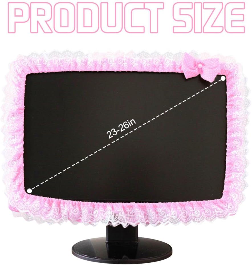 ZUYYON 2 23''-26'' Pcs Lovely Computer Monitor Cover with Bow-Knot Cute Elastic Monitor Dust Cover Protector Monitor