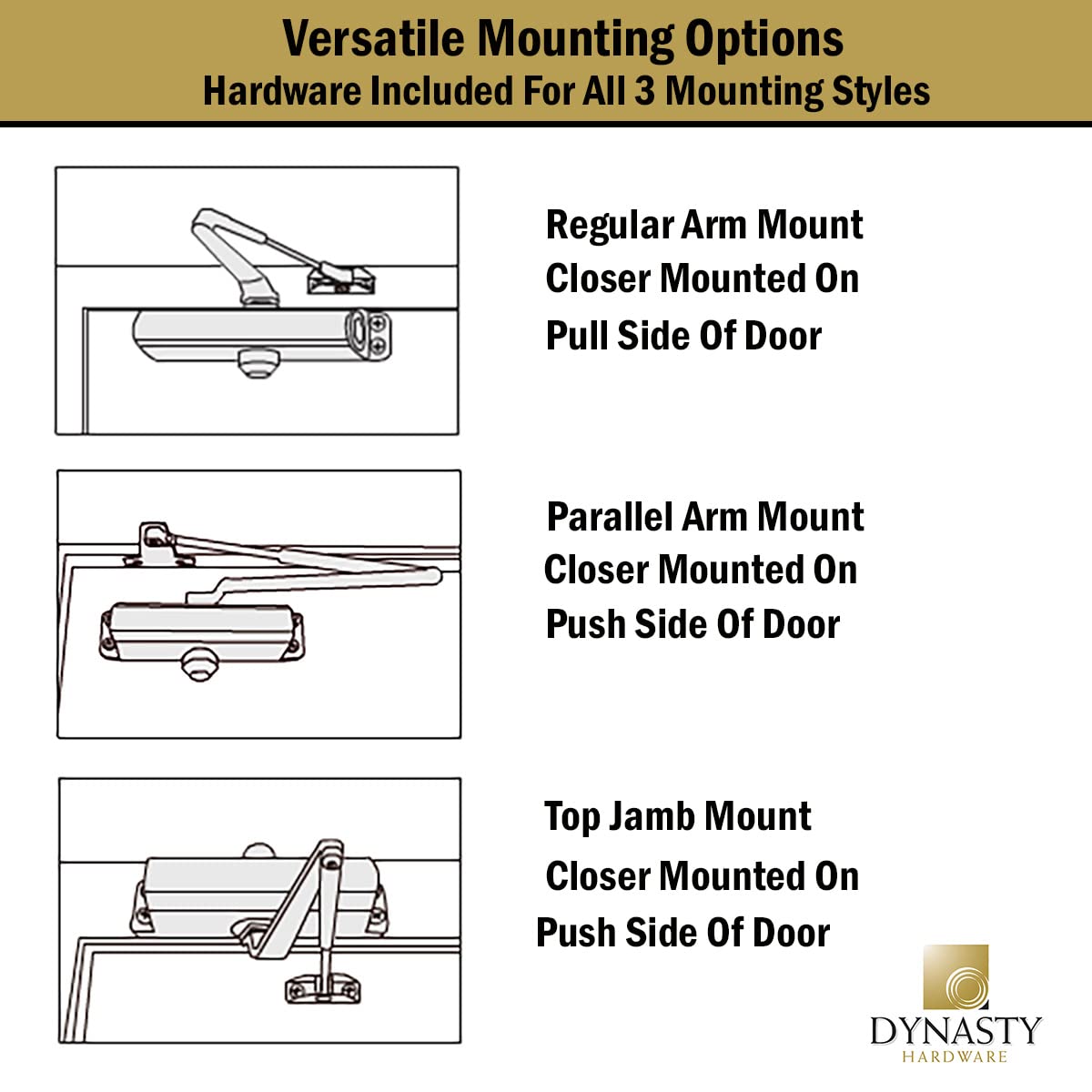 Dynasty Hardware Door Closer, Grade 1 Heavy Duty Commercial Hydraulic Closer, Self-Closing, Adjustable Spring Size 1-4, ADA Compliant, Surface Mount, Sprayed Duronotic Bronze, Series 1614