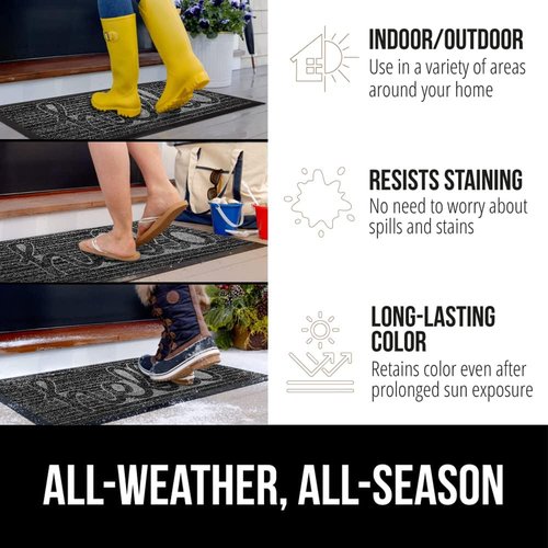 GORILLA GRIP Waterproof All-Season WeatherMAX Doormat - 35x23 Natural Rubber, Stain & Fade Resistant, Easy Clean, Charcoal