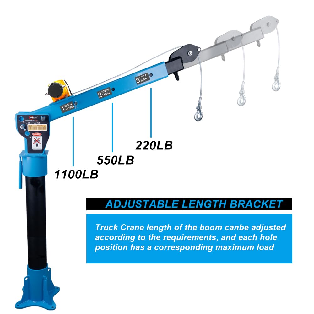 Pismire 0.5T New Folding Truck-Mounted Bed Crane Quick Removal Design Hoist Lift Pickup with Electric Winch 3500 lb 12V, Painted Steel 1100 lb Pickup Truck Jib Cranes 360 Swivel Truck Crane