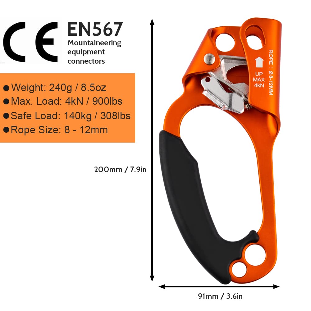 Paliston Climbing Hand Ascender for Rock Climbing Arborist (Right and Left) for 8~12 mm Rope