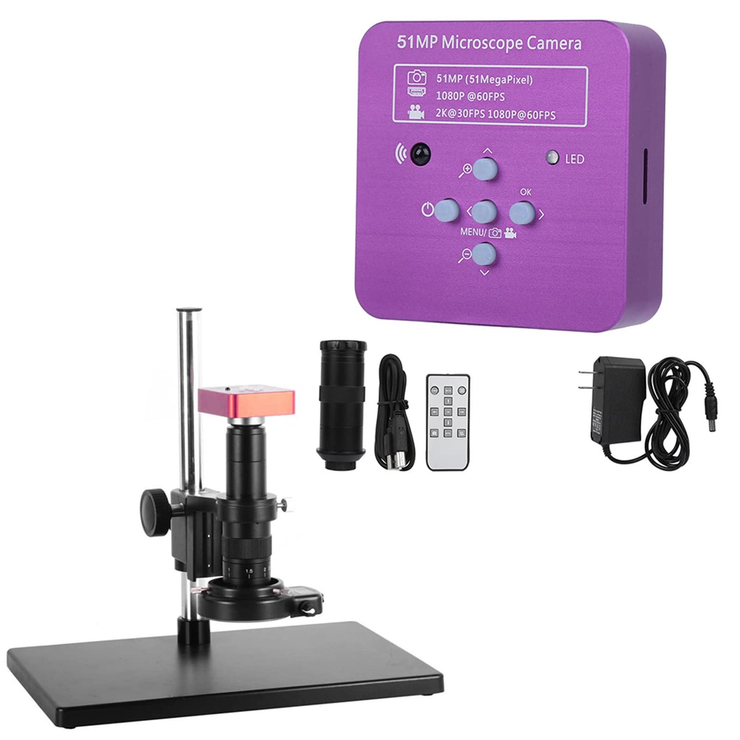 HDMI Digital Microscope Camera 51MP 120X C Mount Lens Industrial USB Video Microscope for Electronics Repair Soldering Inspection with Remote Control