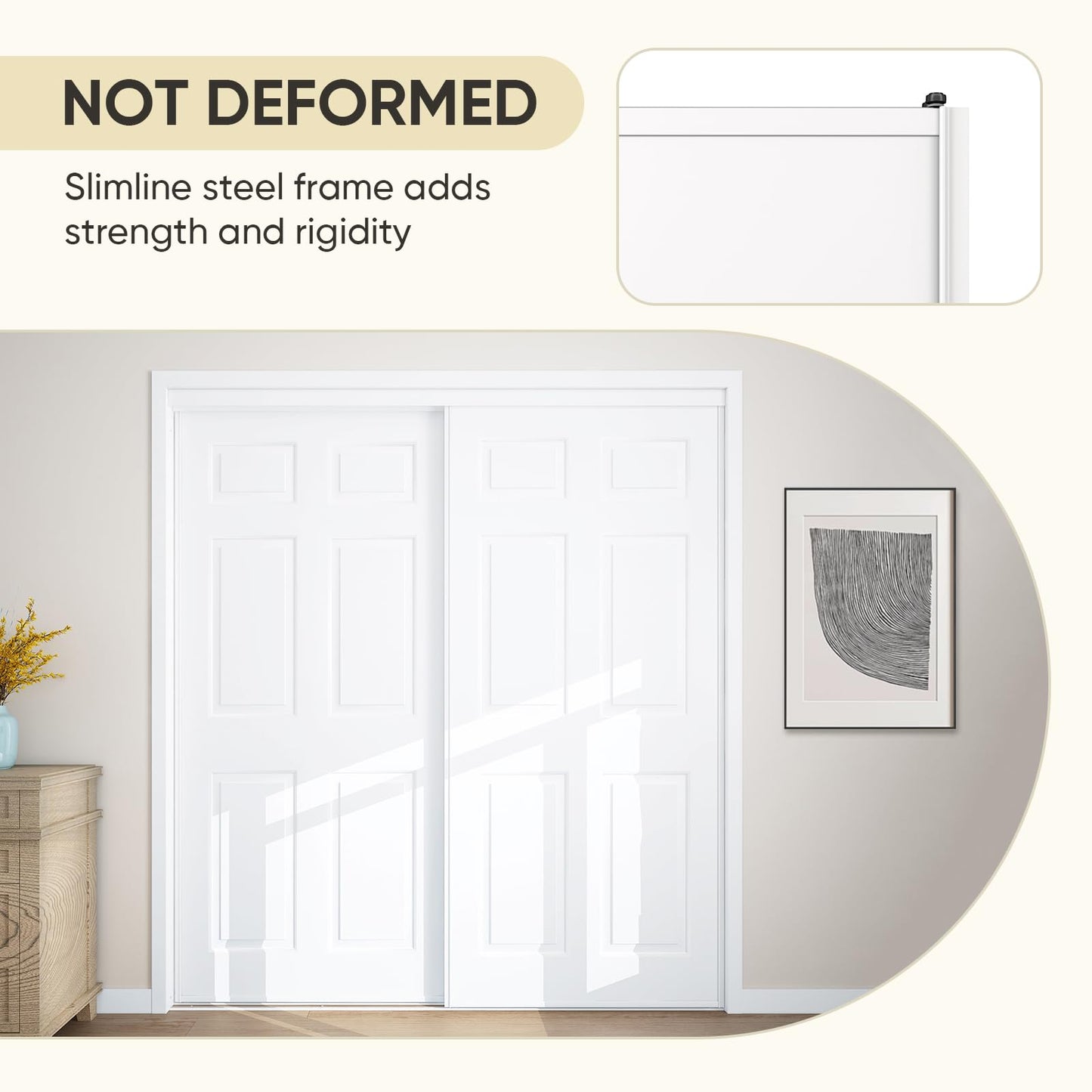 JUBEST Sliding Closet Door 72"(Double 37") x80", 6-Panel Steel Frame Bypass Primed Door with Top & Bottom Track Kits, Preassembled Hardboard Panels with Paintable Surface, Durable & Sturdy