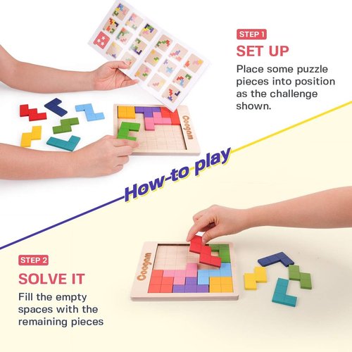 Coogam Wooden Puzzle | 3D Brain Teaser Game with 60 Challenges | Montessori STEM Toy for Kids & Adults