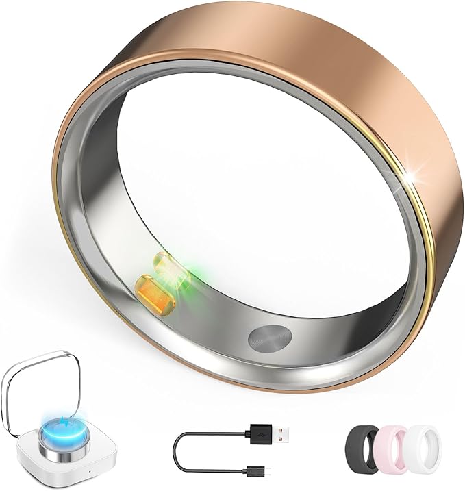 Smart Ring with Vibration Alerts, health tracker ring with Body Temperature Monitor, Heart Rate, Sleep & Fitness Tracking, Waterproof Activity Ring for Men & Women, No App Fees (Rose Gold, 9#)
