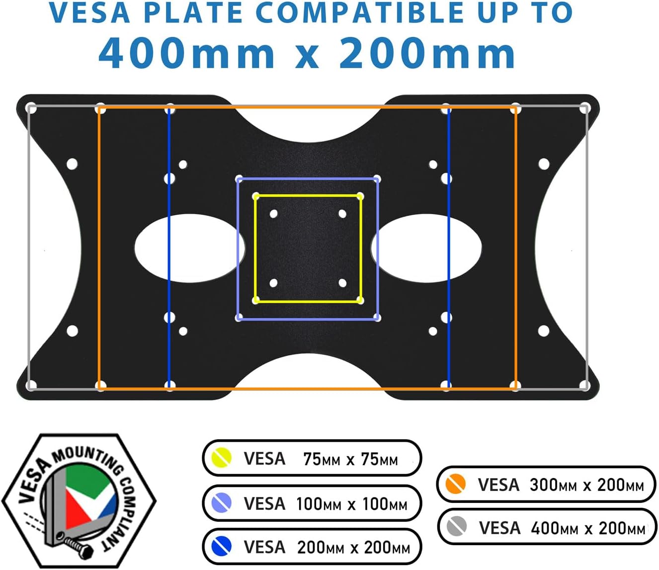 Mount-It! 50x50 75x75 100x100 200x100 200x200 400x200mm, 32"55" Steel VESA Adapter Plate Bracket, Conversion Kit for TV