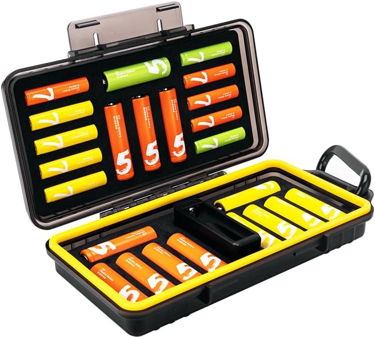 KIWIFOTOS 24 14pcs 10pcs Slots AA AAA Battery Case Holder with Battery Tester for AA & AAA Batteries Organizer