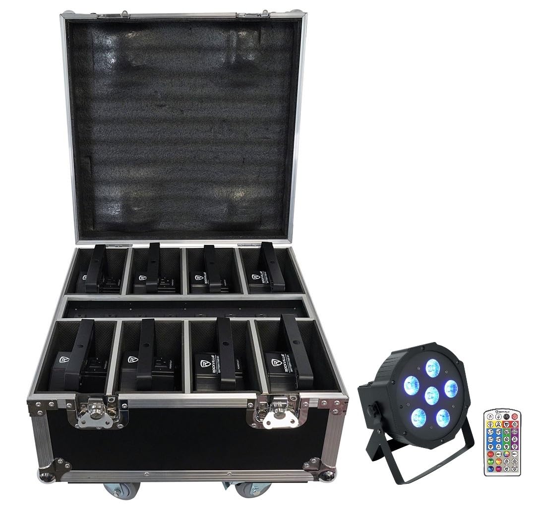 Rockville Battery Par Pack 61 8 RGBWA+UV Battery-Powered Par Lights with Charging Flight Case, DMX & IR Remote, 15-Hour Battery, Master/Slave Mode, Strobe & Sound Activation, Perfect for Events & DJ
