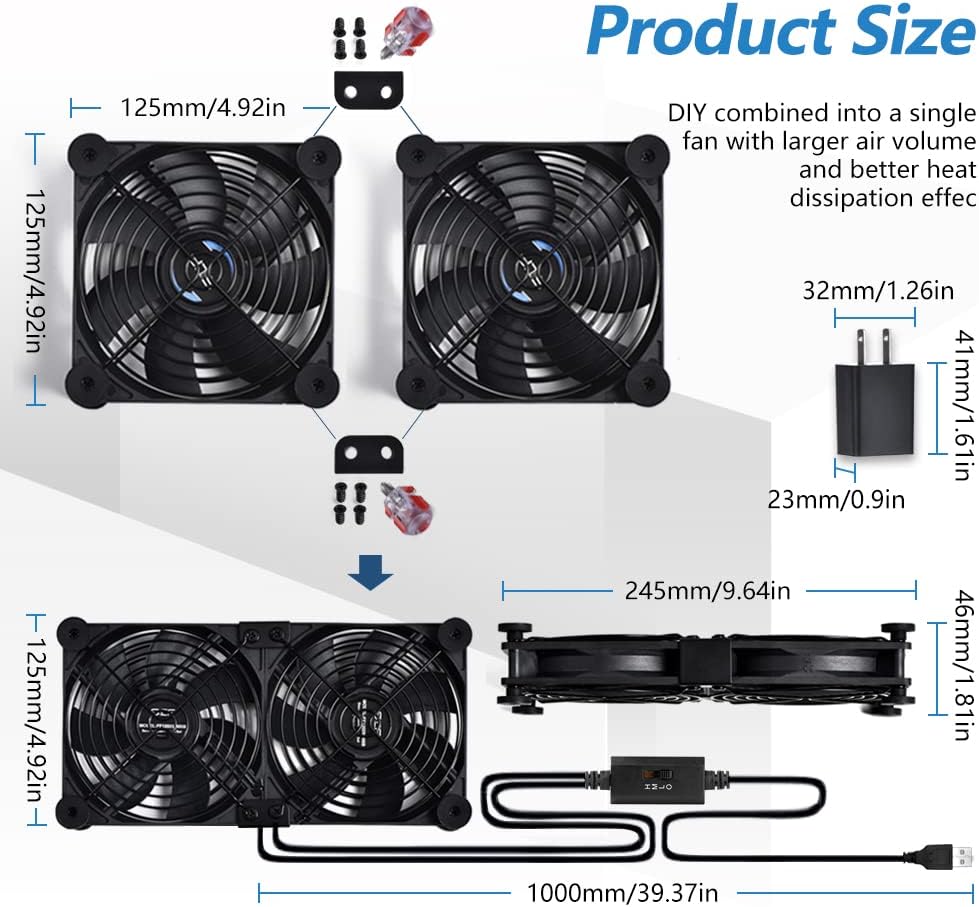 SCCCF 120mm 5V USB Dual Control Fan, Portable Cooling Fan for Flat-Screen TV Receiver Router DVR PlayStation Xbox