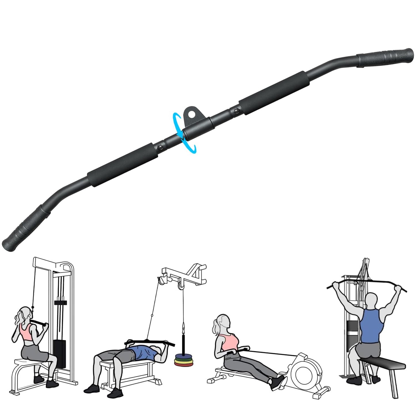 Berufexp Rotating LAT Pull Down Bar 39.4'' LAT Pulldown Attachments for Pulley System Gym Cable Machine LAT Pull Down Machine, LAT Pulldown Bar Cable Machine Attachment Cable Attachments for Gym