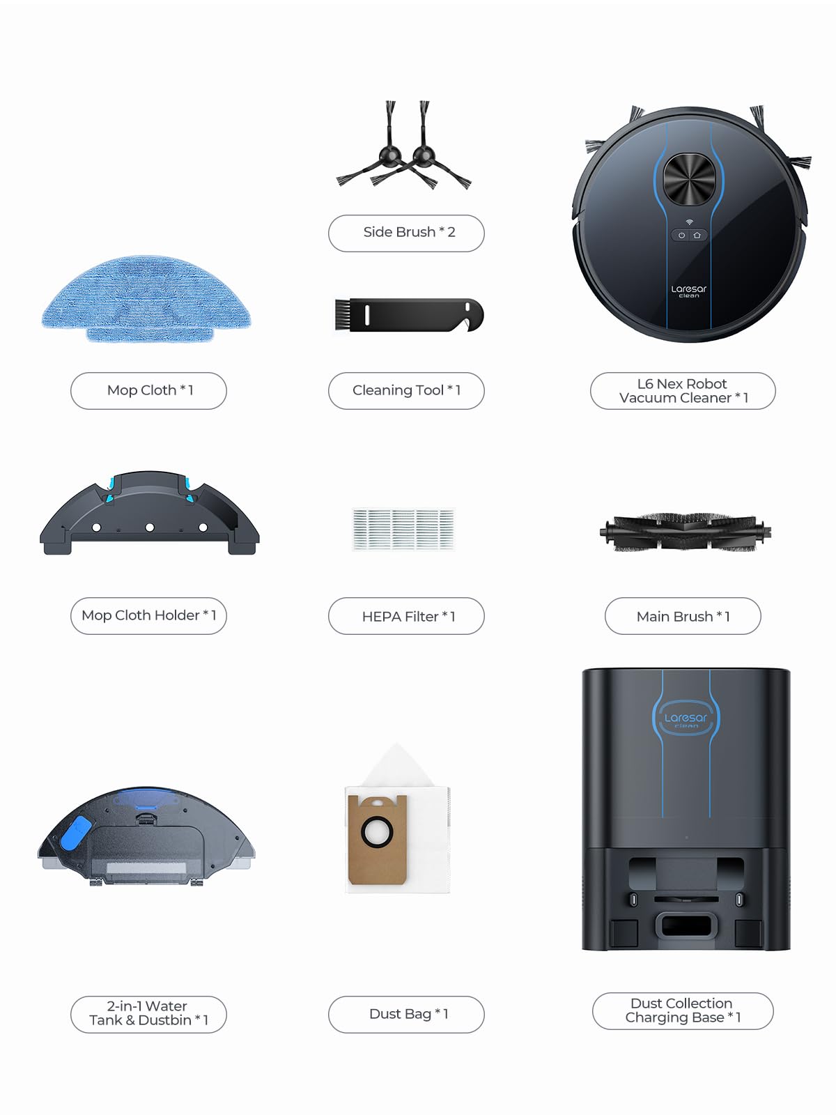 Laresar Clean Robot Vacuum and Mop, 8000Pa Robotic Vacuum with Self-Emptying Base, Lidar Navigation, Smart Mapping, 60 Days Capacity, 180mins Runtime, Ideal for Pet Hair, Hard Floor, Carpets