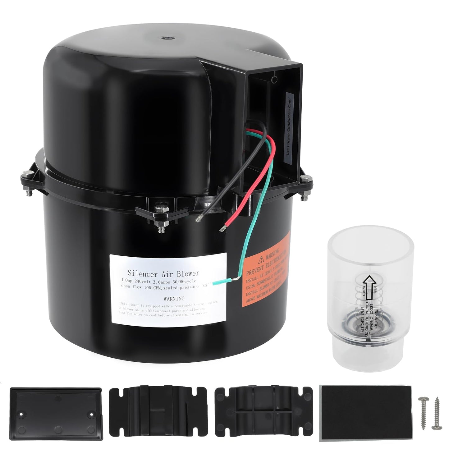 XHHEZQ 6310241 Silencer Spa Blower 1 HP 240 Volt 2.6 Amps Replacement for Air Supply, for use with 2 inch Plumbing, Quiet and Shock-Absorbing, Easy Installation, for Pool Hot Tub & Spa