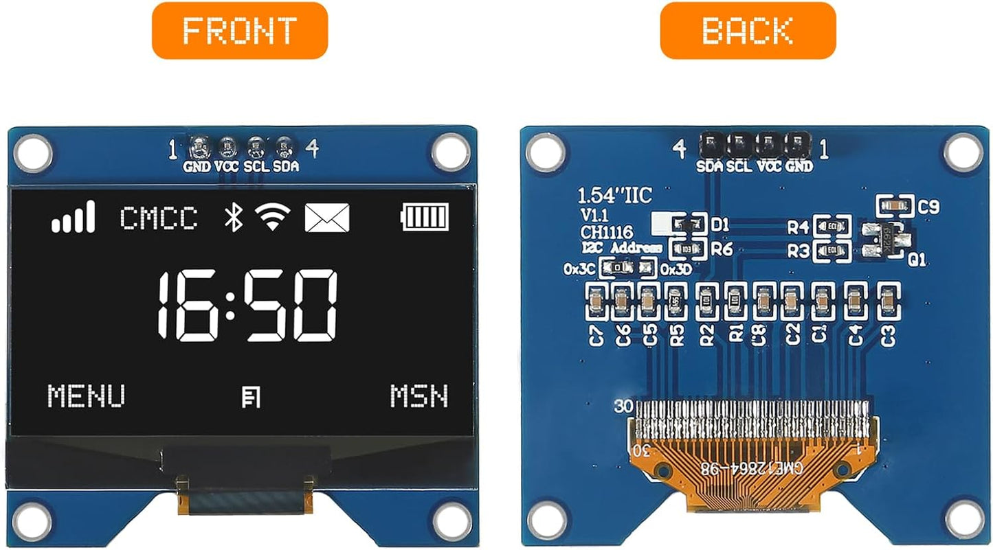 JUZITAO 2PCS 1.54 Inch 12864 128x64 SSD1309 OLED Module White Driver IIC Serial Display Board Module for Raspberry