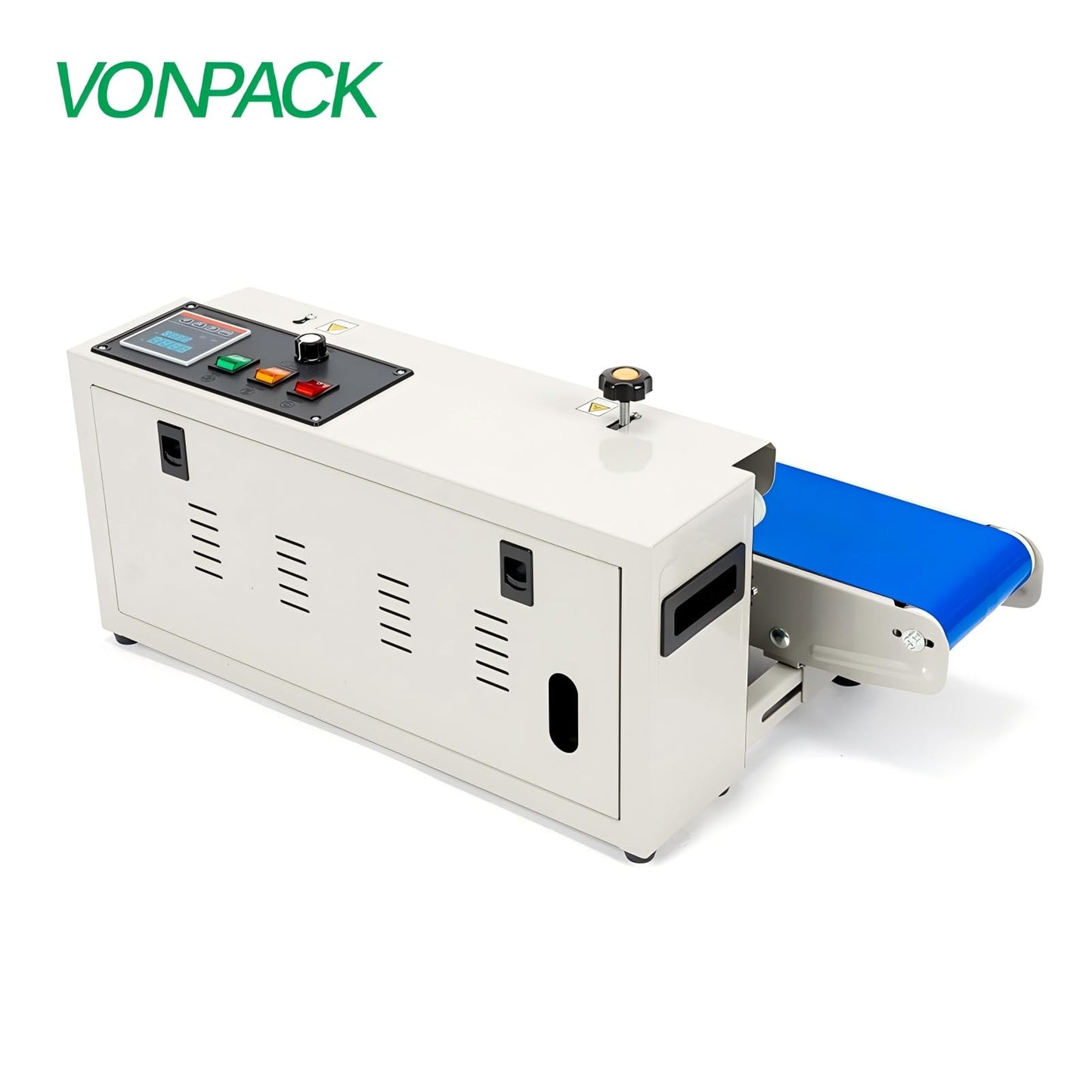 VONPACK FR-900 Automatic Continuous Band Sealing Machine, 110V Bag Sealer Industrial Factory Kitchen Packing Machine Heat Sealing Adjustable Intelligent Temp Control for Plastic Bag Food Film
