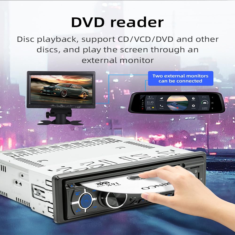 WEPARTICULAR Player,MP3 Single Din Car Stereo CD DVD USB Music Unit Car Radio,Support Bluetooth FM/RDS/USB/AM