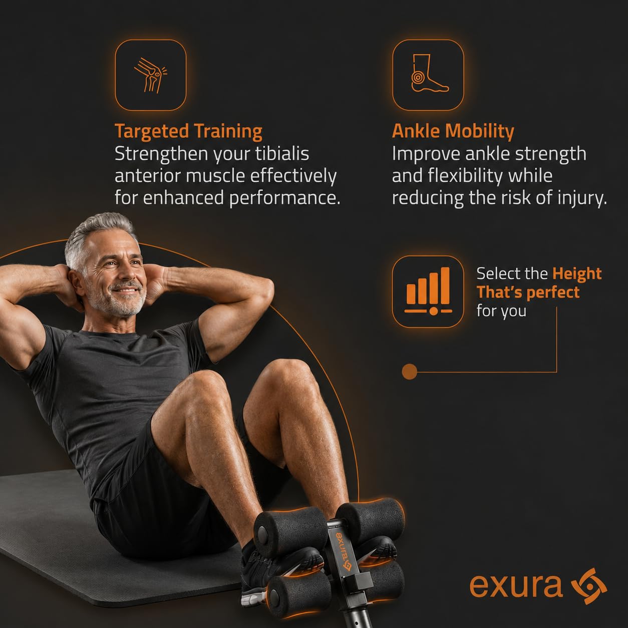 Exura Tib Bar Adjustable Tibialis Trainer for ATG & Knees Over Toes, Fits 1” and 2” Plates, Tibialis Bar for Shin, Ankle & Lower Leg Strength, Calf Raise & Leg Extension Workouts