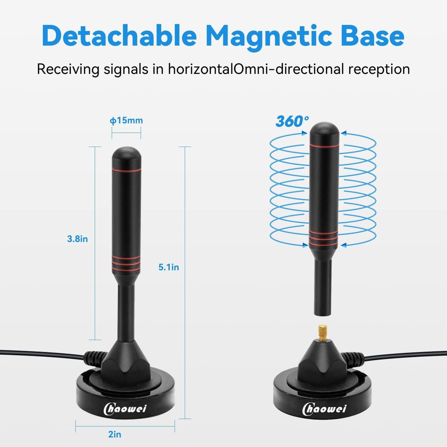 Chaowei 2026 360 16.5ft 4K 1080P TV Antenna for Smart TV Indoor, Long Range HD Antenna for Local Channels, Reception