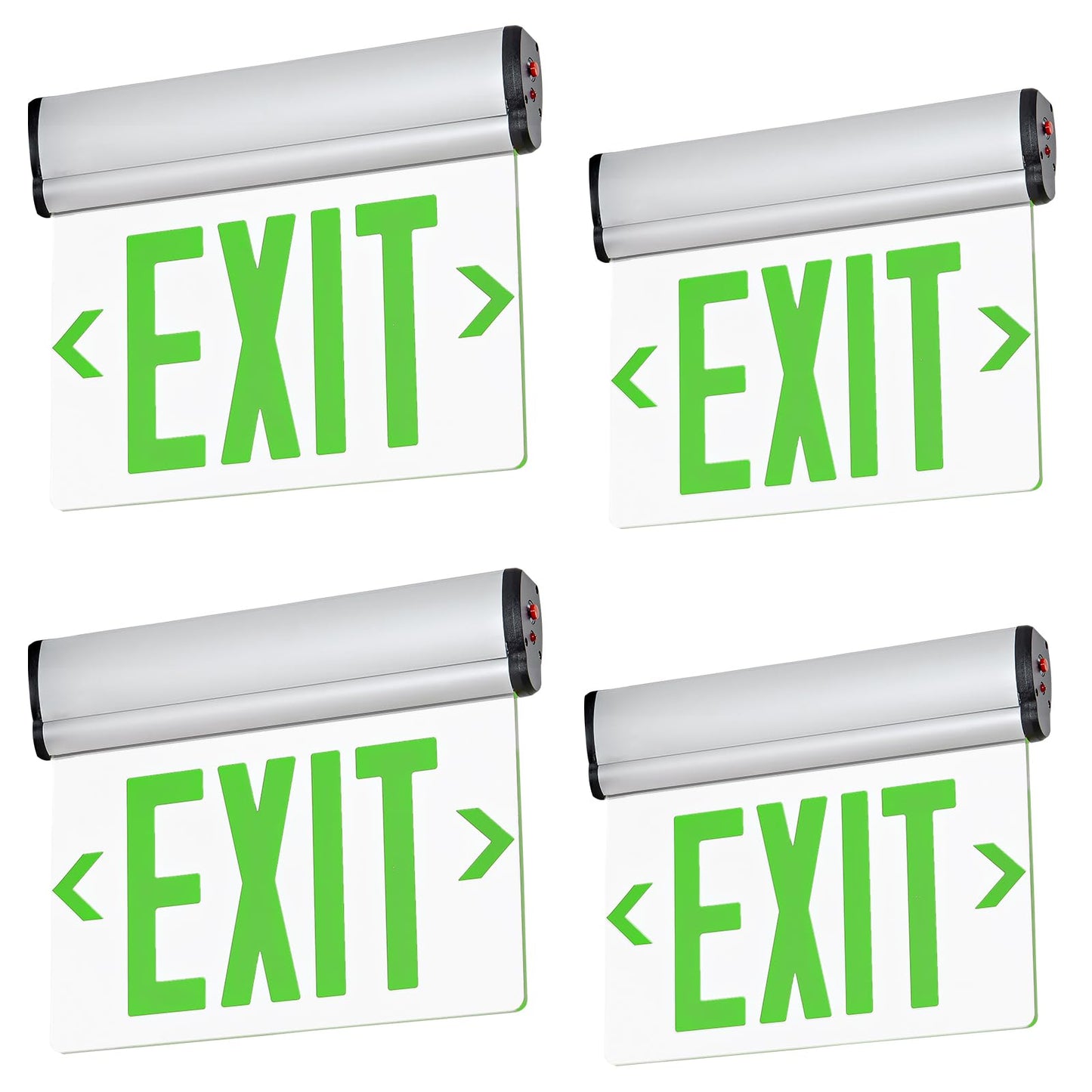 TANLUX Green Exit Signs for Business, LED Edge Lit Exit Sign, UL 924, Hardwired Emergency Exit Lights with Battery Backup, Aluminum Housing with Rotating Acrylic Clear Panel, AC 120/277V, 4 Pack