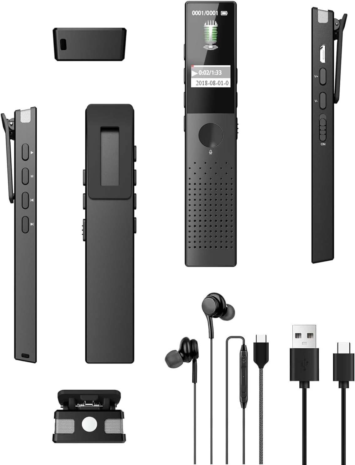 JUSTSTONE 128GB MP3 Digital Voice Recorder with Playback, Ai Noise Reduction, Voice Activated Recording, Password