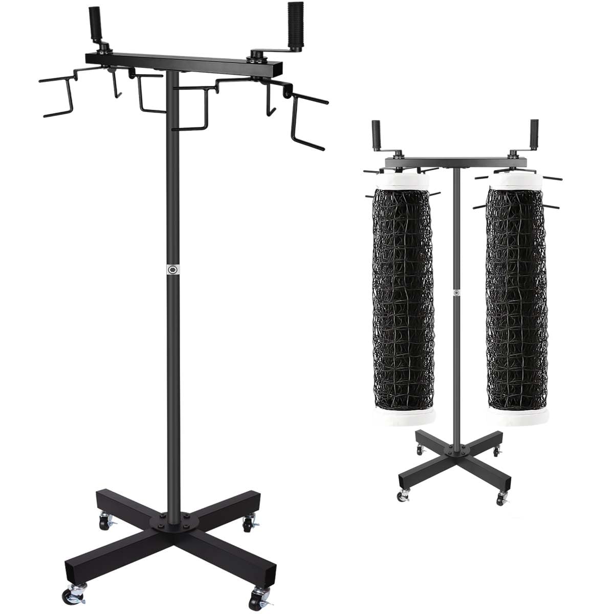 Ecliptica Heavy Duty Movable Volleyball Net Storage Rack with Lockable Wheels - Holds 2 Standard Nets, Durable Volleyball Equipment Storage Net Rack for Gym, School, or Training Minimal Floor Space