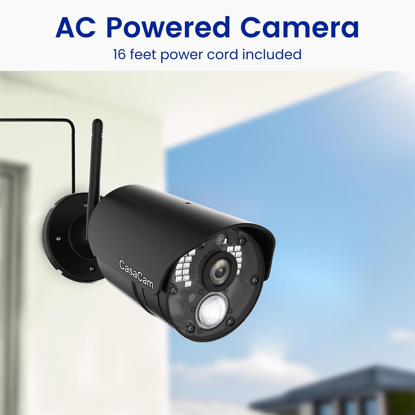 CasaCam Wireless Security Camera System Air | 7" Touchscreen Monitor and 2 720p Cameras | AC Powered, No Monthly Fees, Two-Way Audio, Free APP, Micro SD Card and Battery Installed, Model VS802