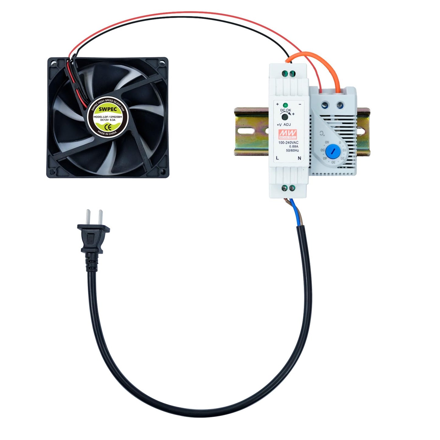 Electrical Cabinet Cooling Fan and Thermostat Set for Electrical Box Enclosures