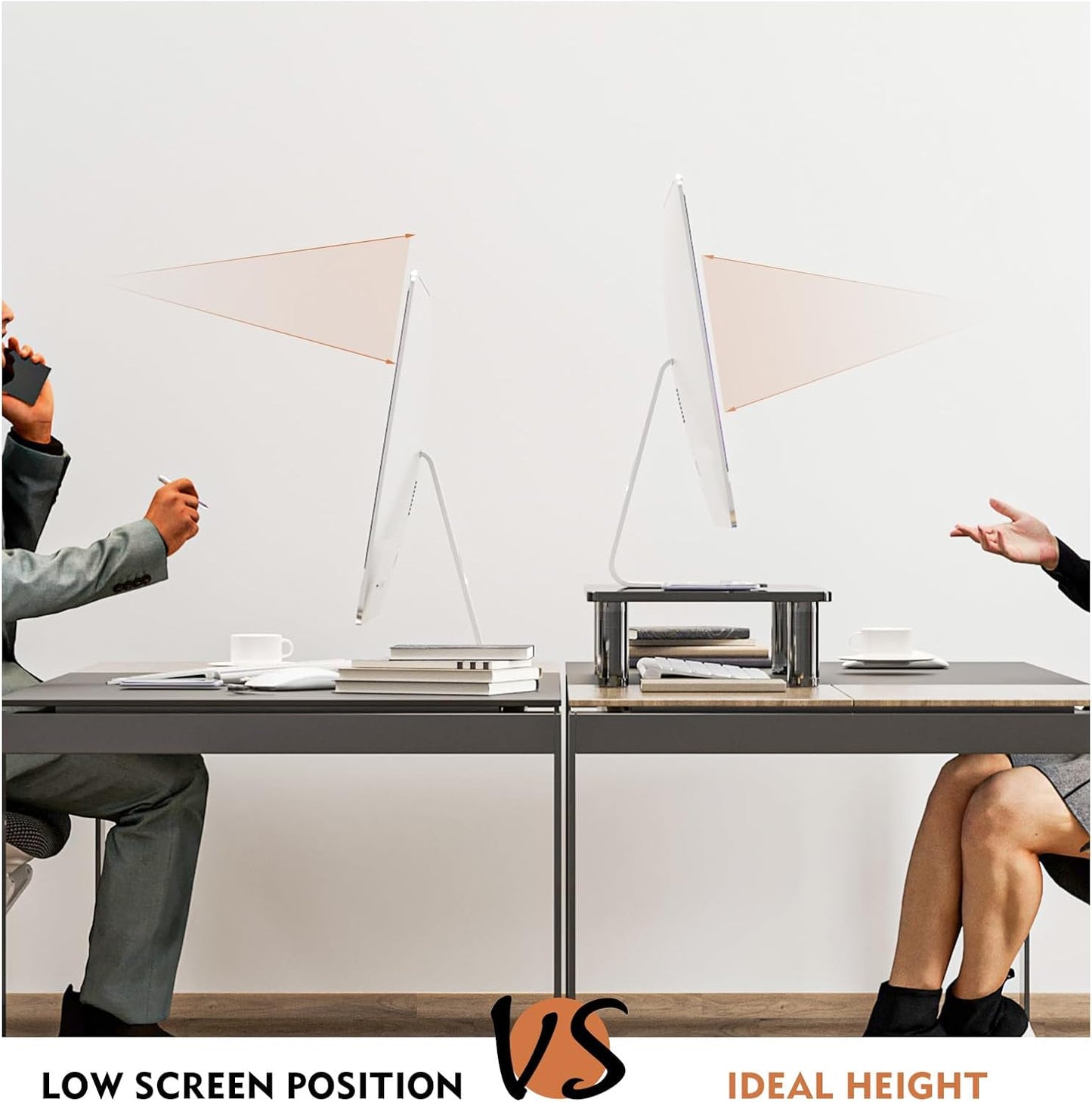 HD01B-002 Glass Computer Monitor Stand Riser with Height Adjustable Multi Media Desktop Stand for Flat Screen LCD LED