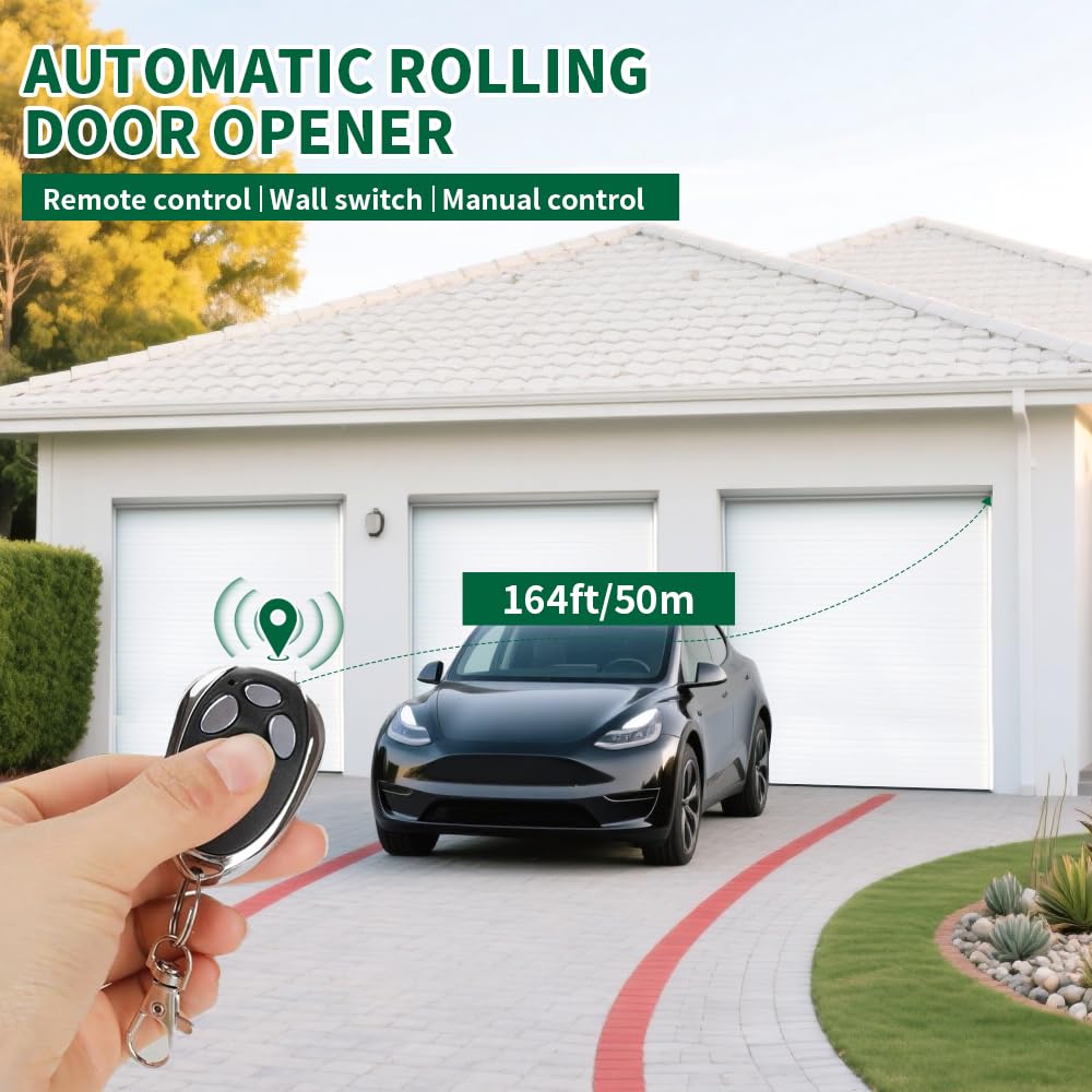 Automatic Roller Door Opener,2 Remotes Commercial Garage Farm Warehouse Electric Roller Shutter Door Opener with 800N Powerful Motor 22M Roller Shutter
