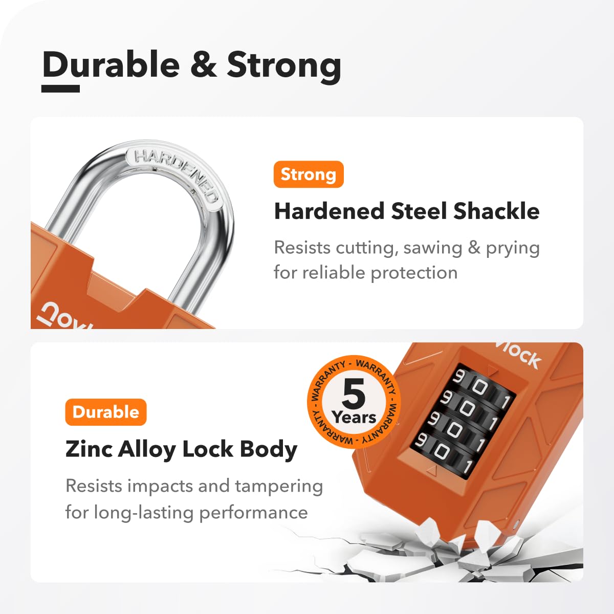 NOVLOCK Combination Lock for Locker, 4-Digit Padlock with Code for Gym, School, Home & Work, 1-Pack, Orange