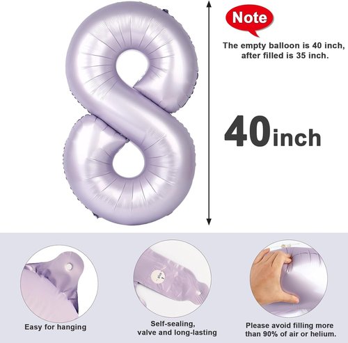 40 Inch Number 8 Balloon - Cream Purple 8th Birthday Decorations | Perfect for Men, Boys, Weddings & Graduations