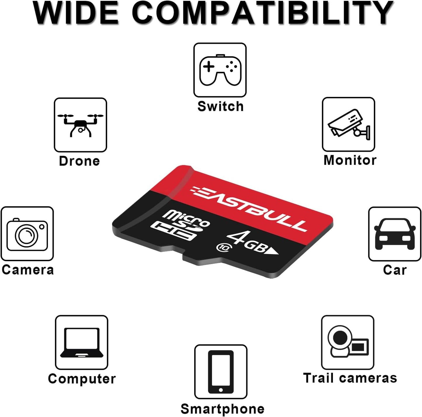 EASTBULL 4GB 5-Pack 4GB Pack 90MB/s U1 10 (5 2 of Micro SD Cards, SD Cards Full HD Video UHS-I Micro SDHC Class
